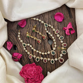 Vriksham Elegant 2 Layer Red Green AD Stone Short Neckpiece-Tear drop-G18510